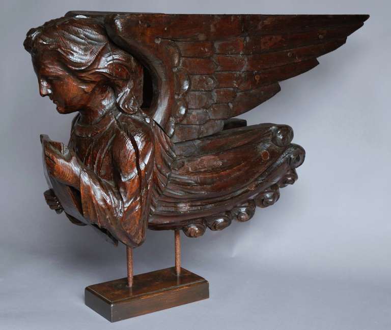 French 17th Century Roof Angel Pinewood Carving