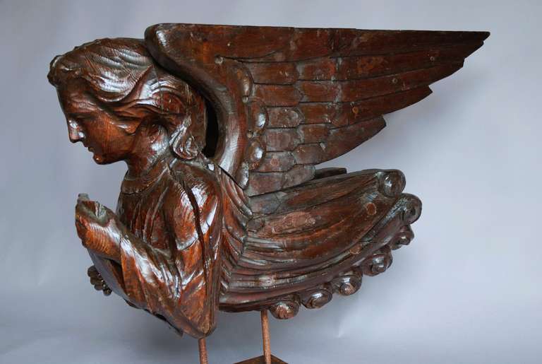 Carved 17th Century Roof Angel Pinewood Carving