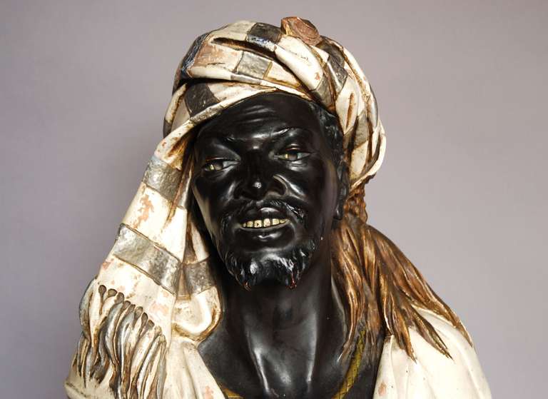 Austrian painted life size terracotta bust of a Nubian man 1