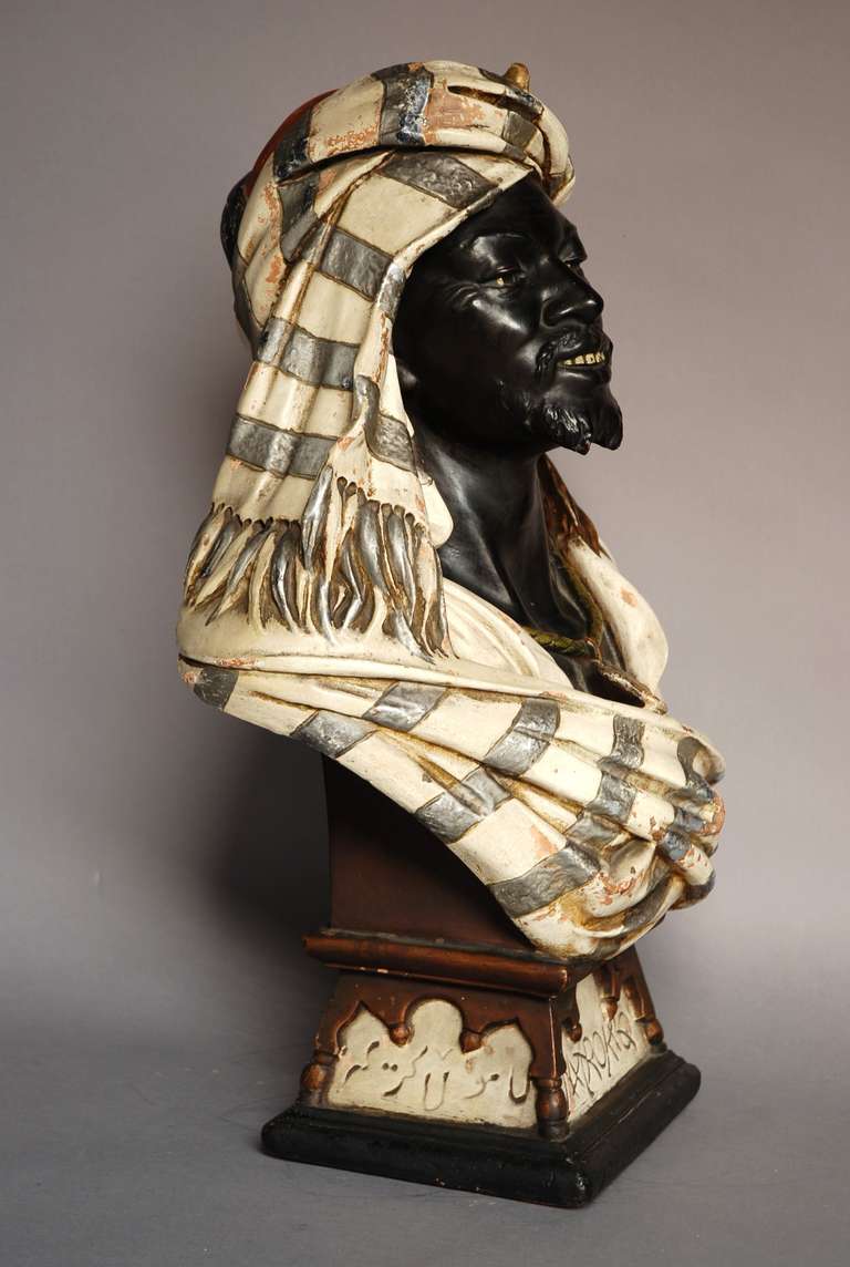 19th Century Austrian painted life size terracotta bust of a Nubian man