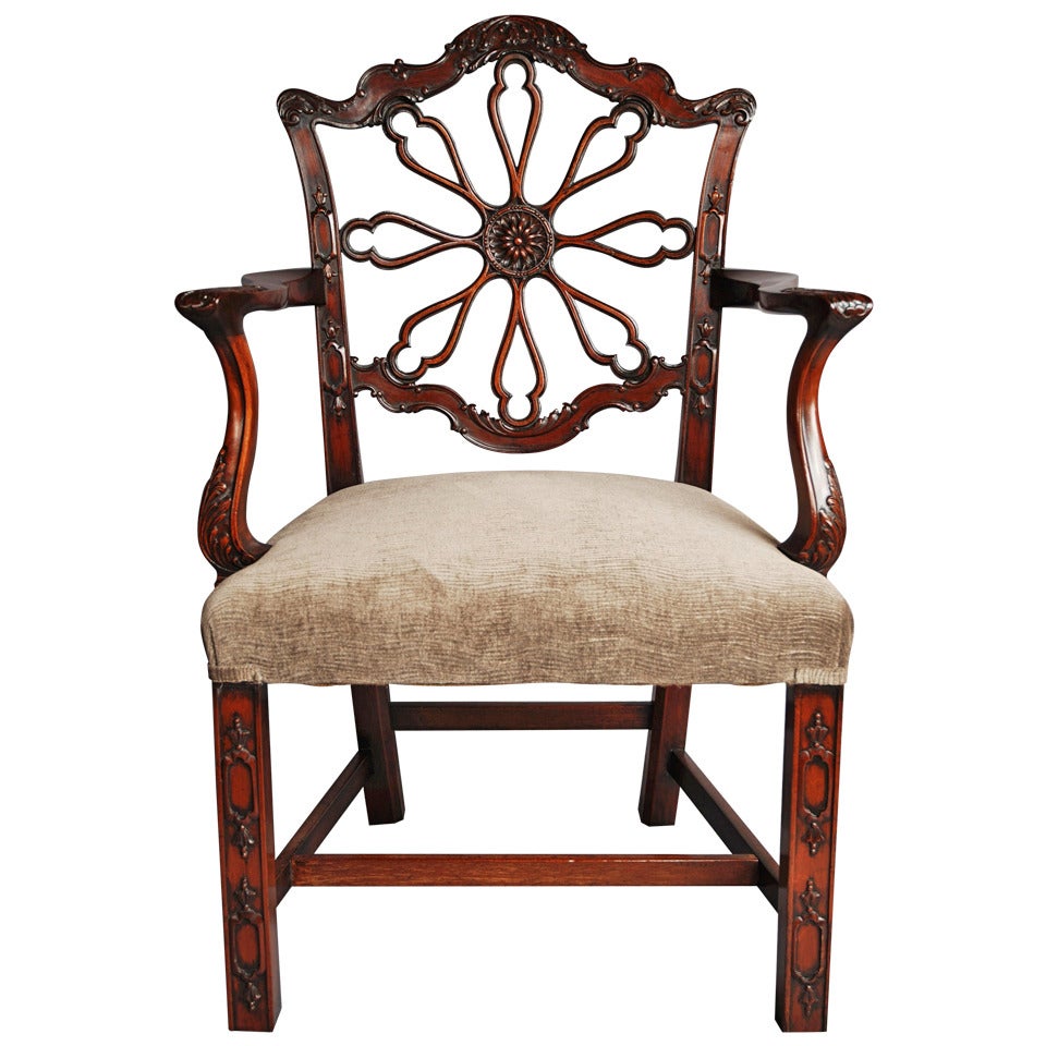 Late 19th Century Mahogany Open Armchair in the Chippendale Style For Sale