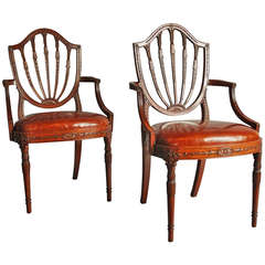 Antique Pair of Early 20th Century Mahogany Shield-Back Chairs