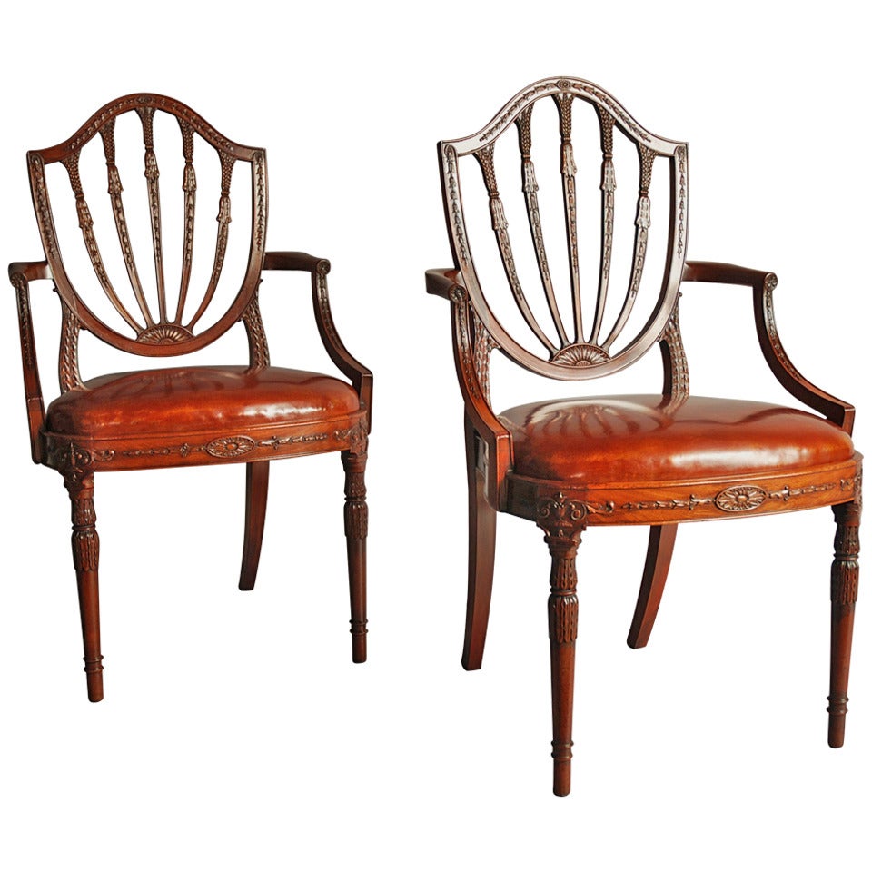 Pair of Early 20th Century Mahogany Shield-Back Chairs