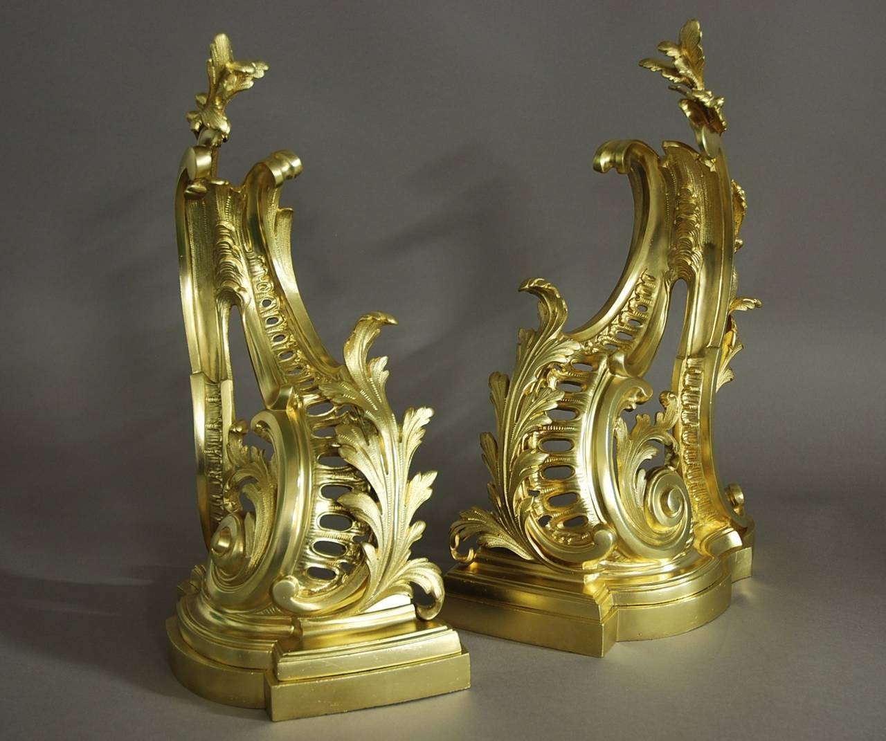 French Pair of Rococo Style Ormolu Chenets