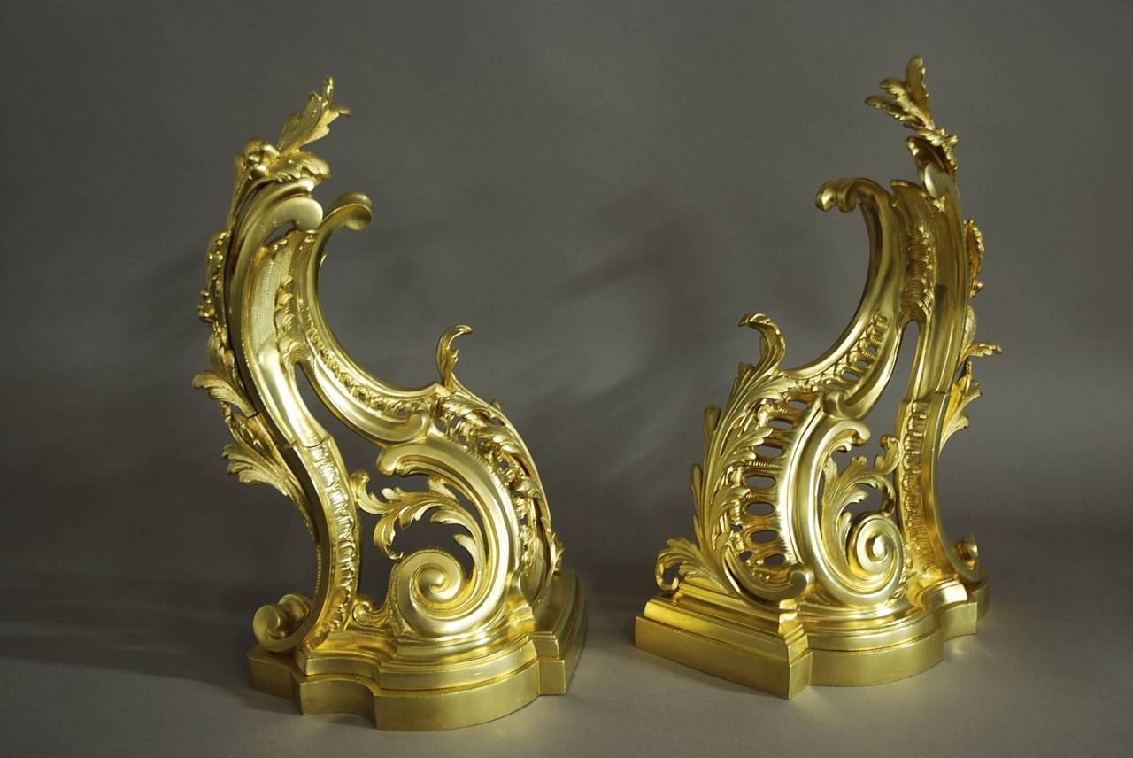 Pair of Rococo Style Ormolu Chenets In Excellent Condition In Suffolk, GB
