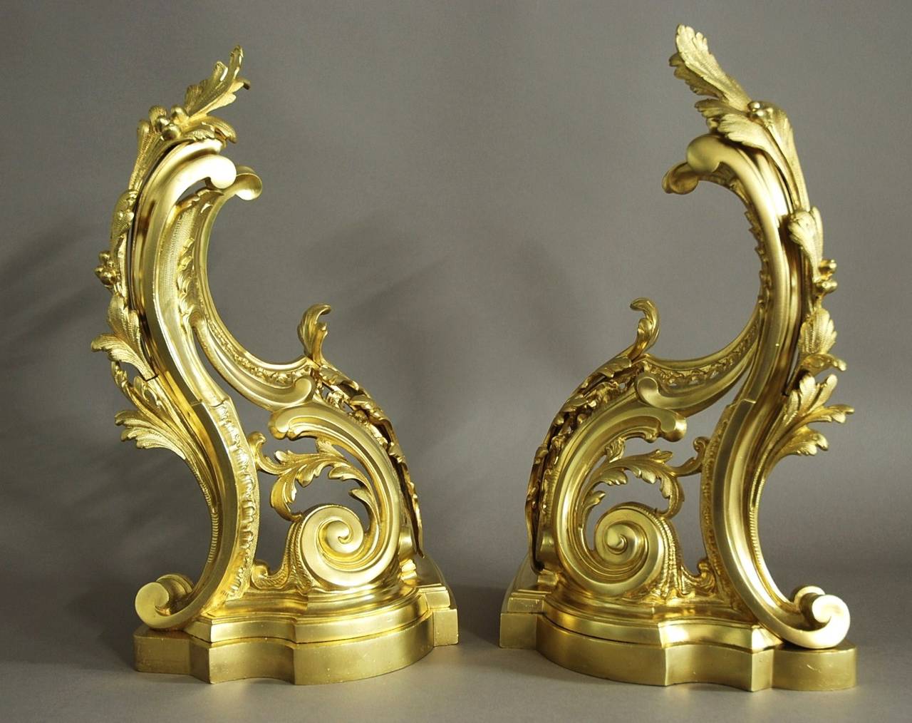 Pair of Rococo Style Ormolu Chenets 5