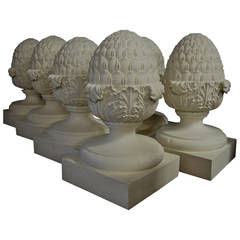 Set of Six Decorative Wooden Pineapple Finials