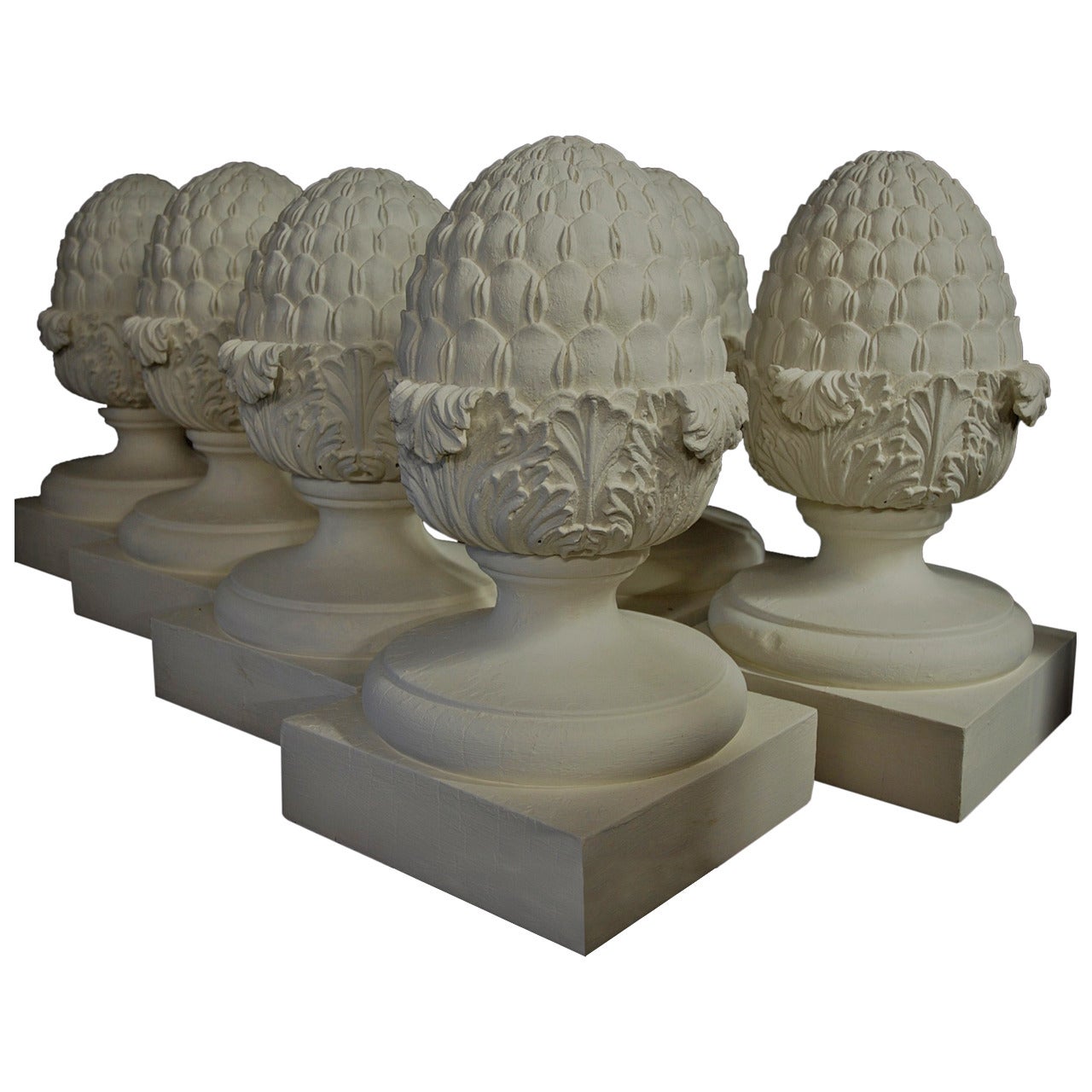 Set of Six Decorative Wooden Pineapple Finials