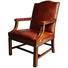 Mid 20th Century Worn Leather Gainsborough Chair