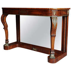 19th Century Regency Mahogany and Rosewood Console Table with Brass Inlay