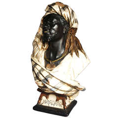 Austrian painted life size terracotta bust of a Nubian man