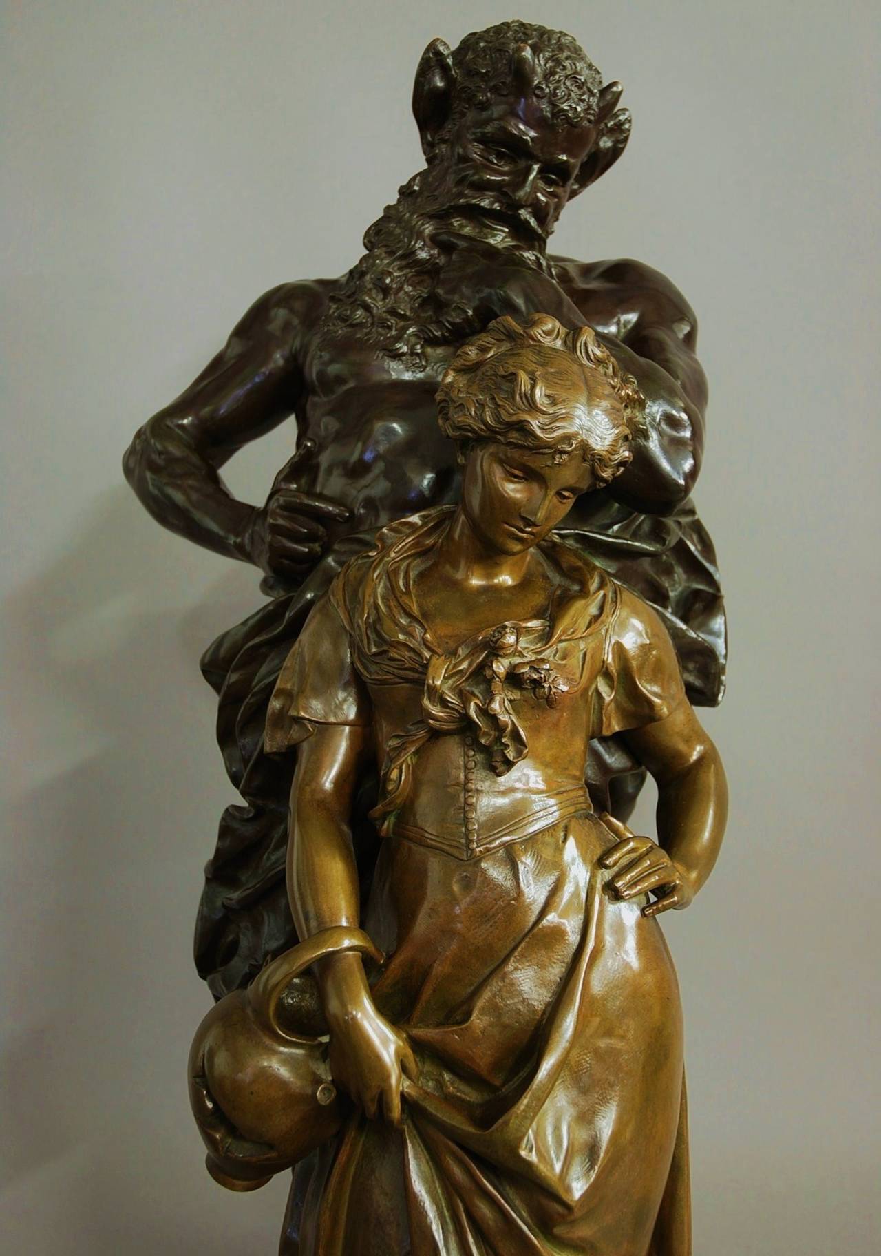 French Large Bronze of Pan with a Young Maiden by Luca Madrassi