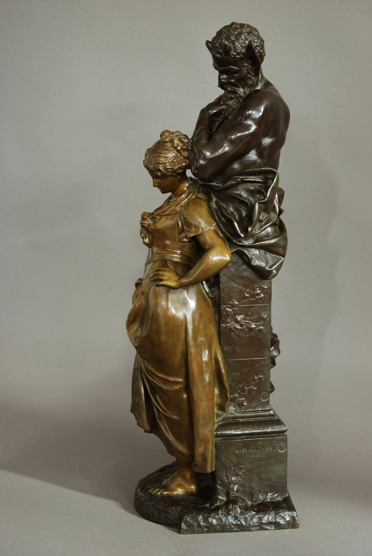 19th Century Large Bronze of Pan with a Young Maiden by Luca Madrassi
