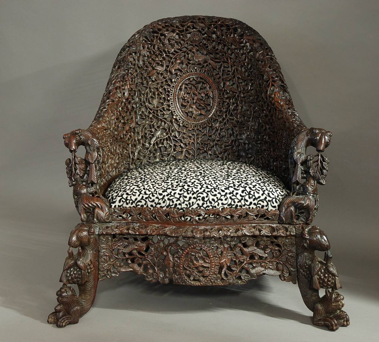 Indian Carved Hardwood Armchair from Bombay, India