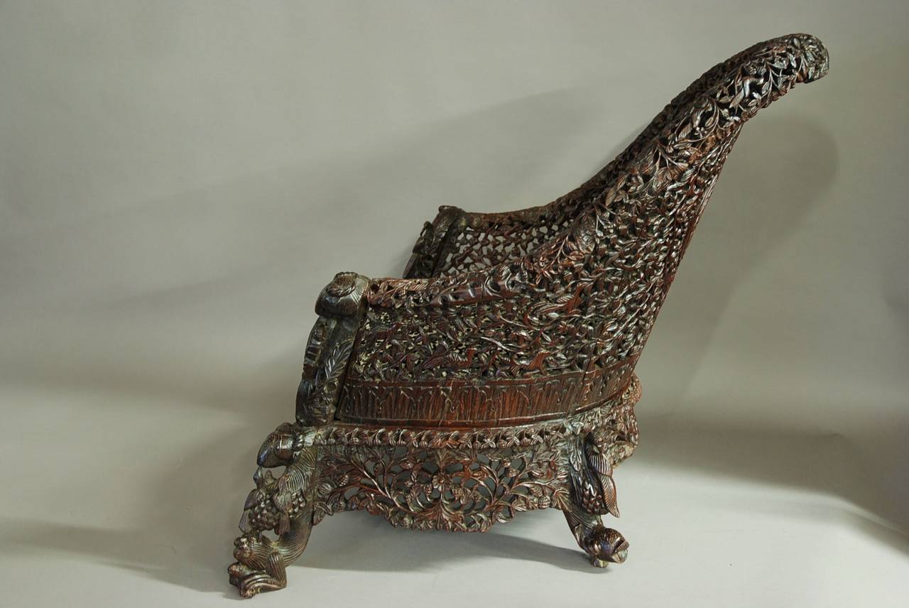Carved Hardwood Armchair from Bombay, India In Excellent Condition In Suffolk, GB