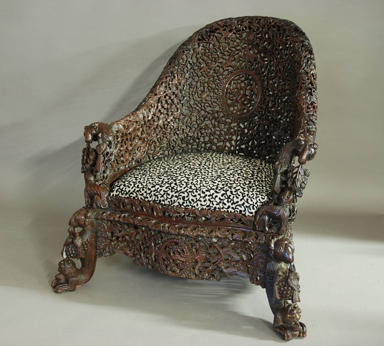 19th Century Carved Hardwood Armchair from Bombay, India