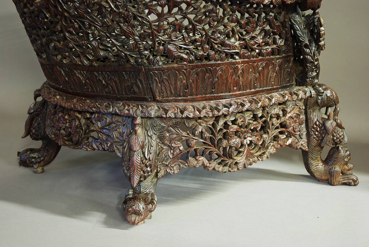Carved Hardwood Armchair from Bombay, India 2