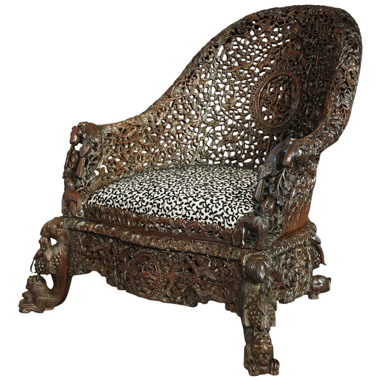 Carved Hardwood Armchair from Bombay, India at 1stDibs