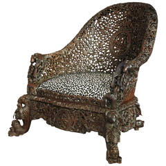Carved Hardwood Armchair from Bombay, India