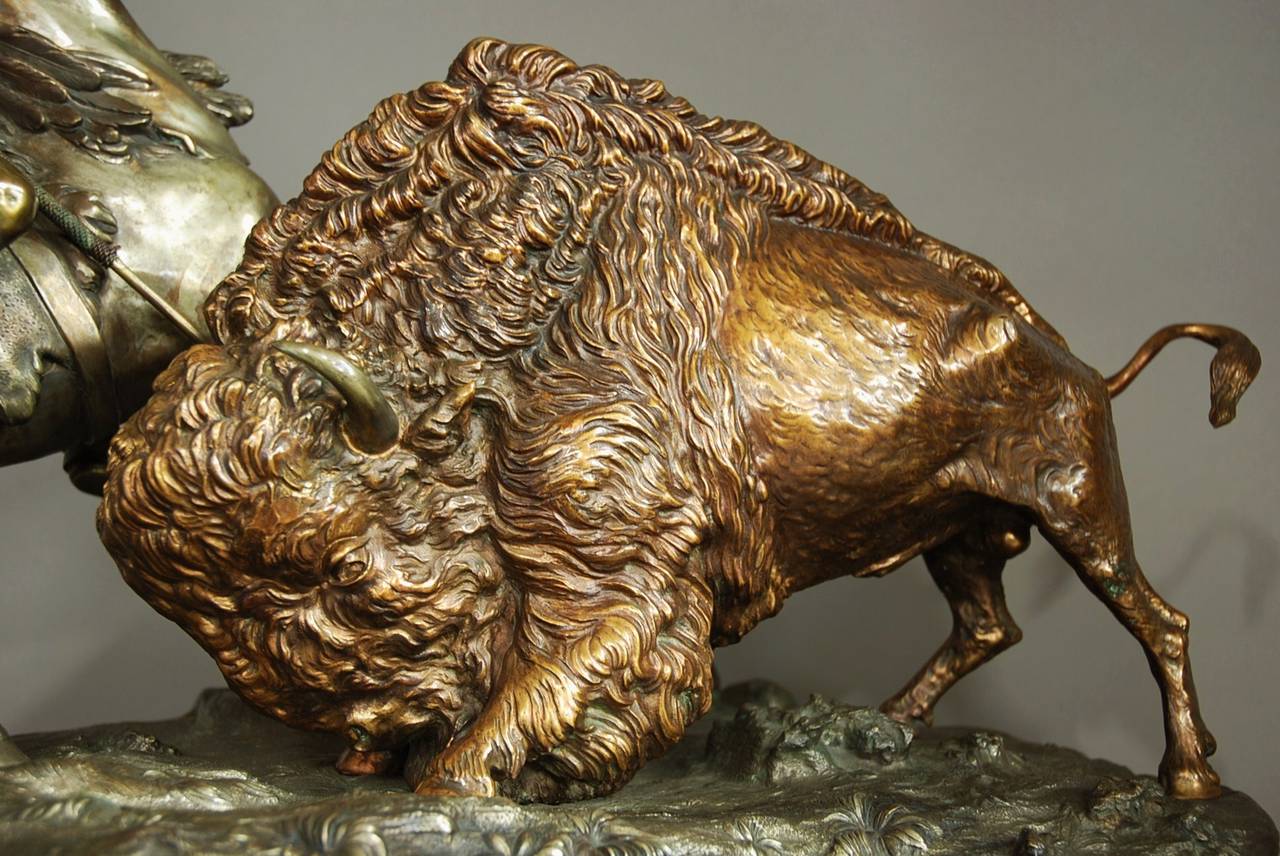 Large Bronze Figure of 'The Buffalo Hunt' In Good Condition For Sale In Suffolk, GB