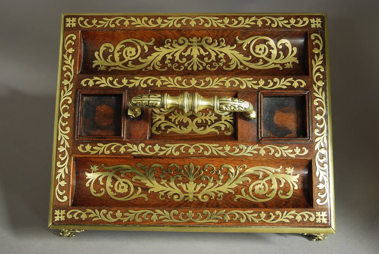 19th Century Regency Rosewood and Inlaid Brass Desk Stand/Inkstand For Sale
