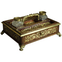 Antique Regency Rosewood and Inlaid Brass Desk Stand/Inkstand