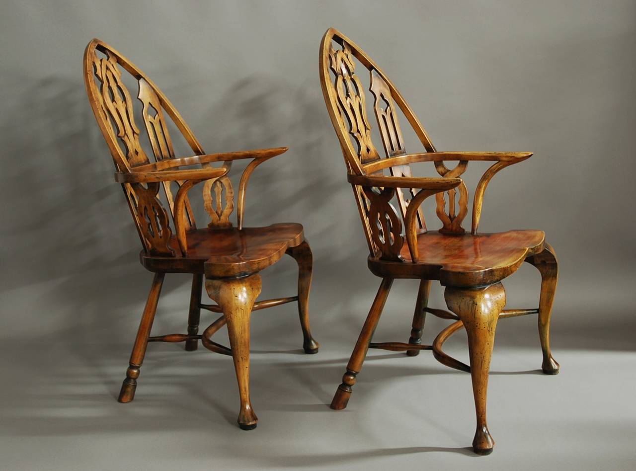 20th Century Large Pair of Gothic Style Windsor Armchairs