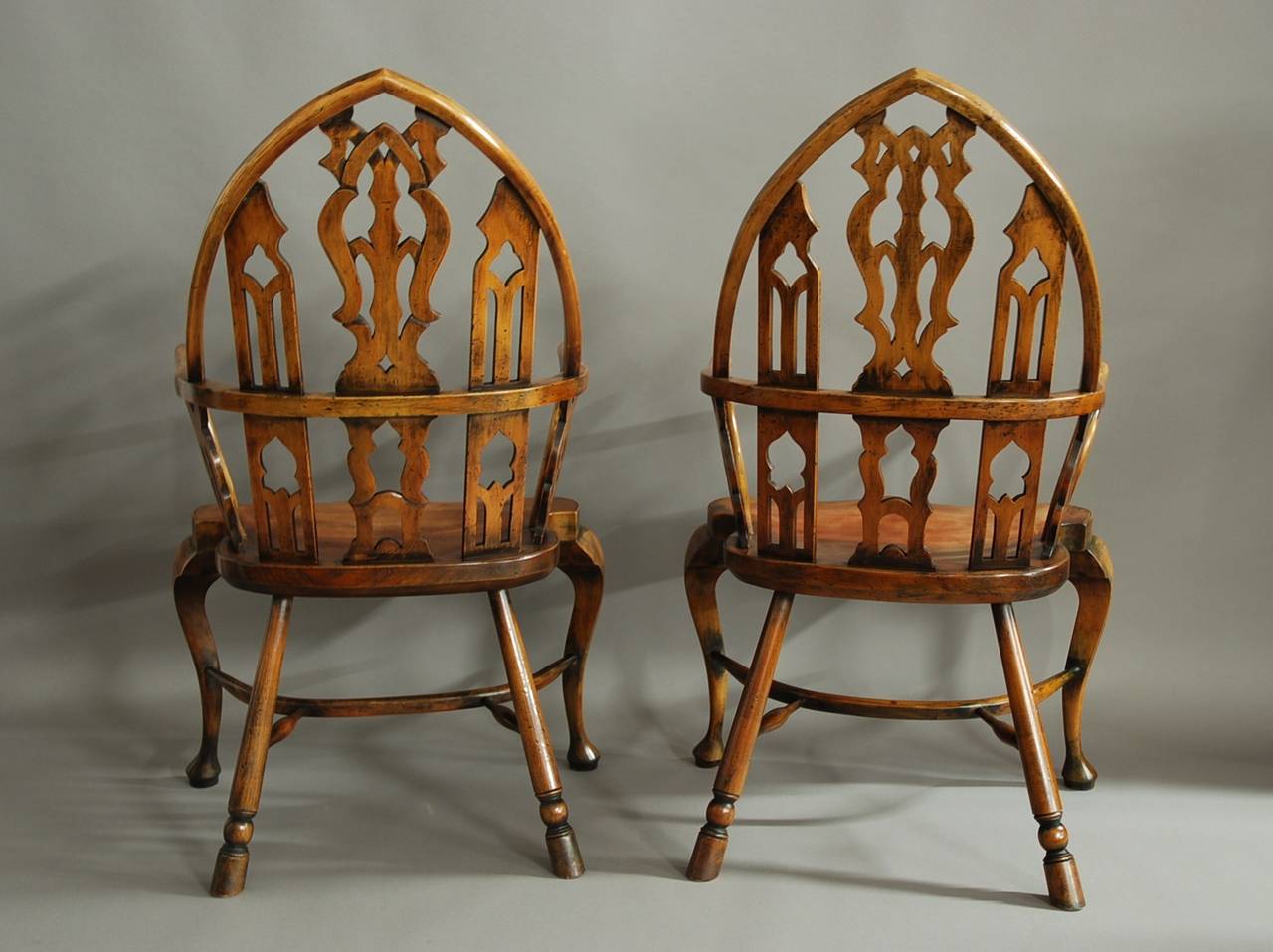 Large Pair of Gothic Style Windsor Armchairs 1
