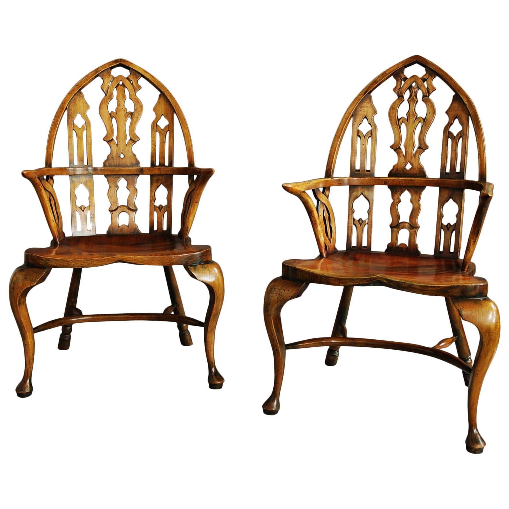 Large Pair of Gothic Style Windsor Armchairs