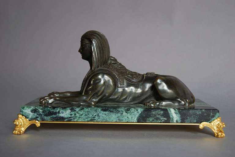 French 19th Century Bronze of Sphinx on Marble Base