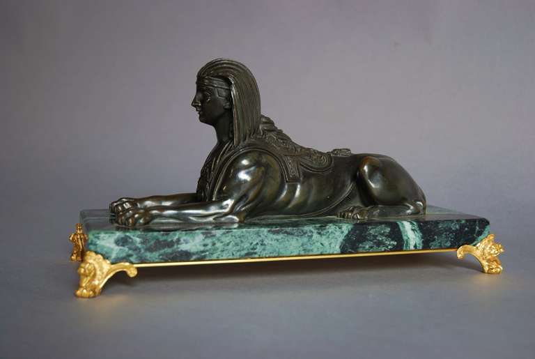 19th Century Bronze of Sphinx on Marble Base In Excellent Condition In Suffolk, GB
