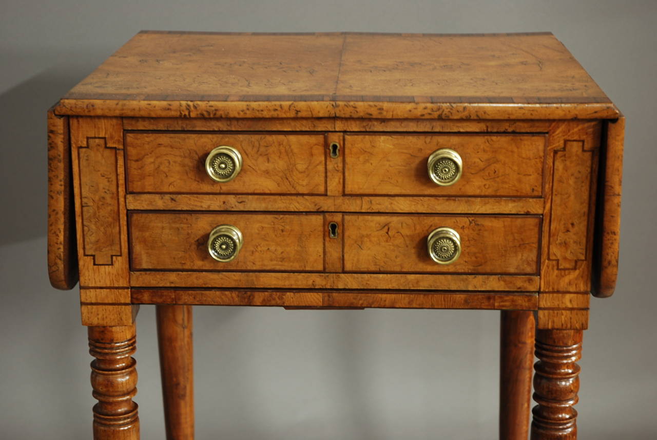 English Early 19th Century Burr Oak Work Table with Patina