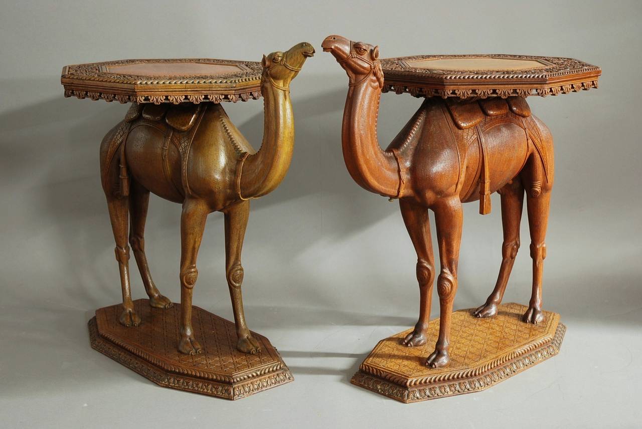 Near Pair of highly decorative Anglo-Indian Camel Tables In Excellent Condition For Sale In Suffolk, GB