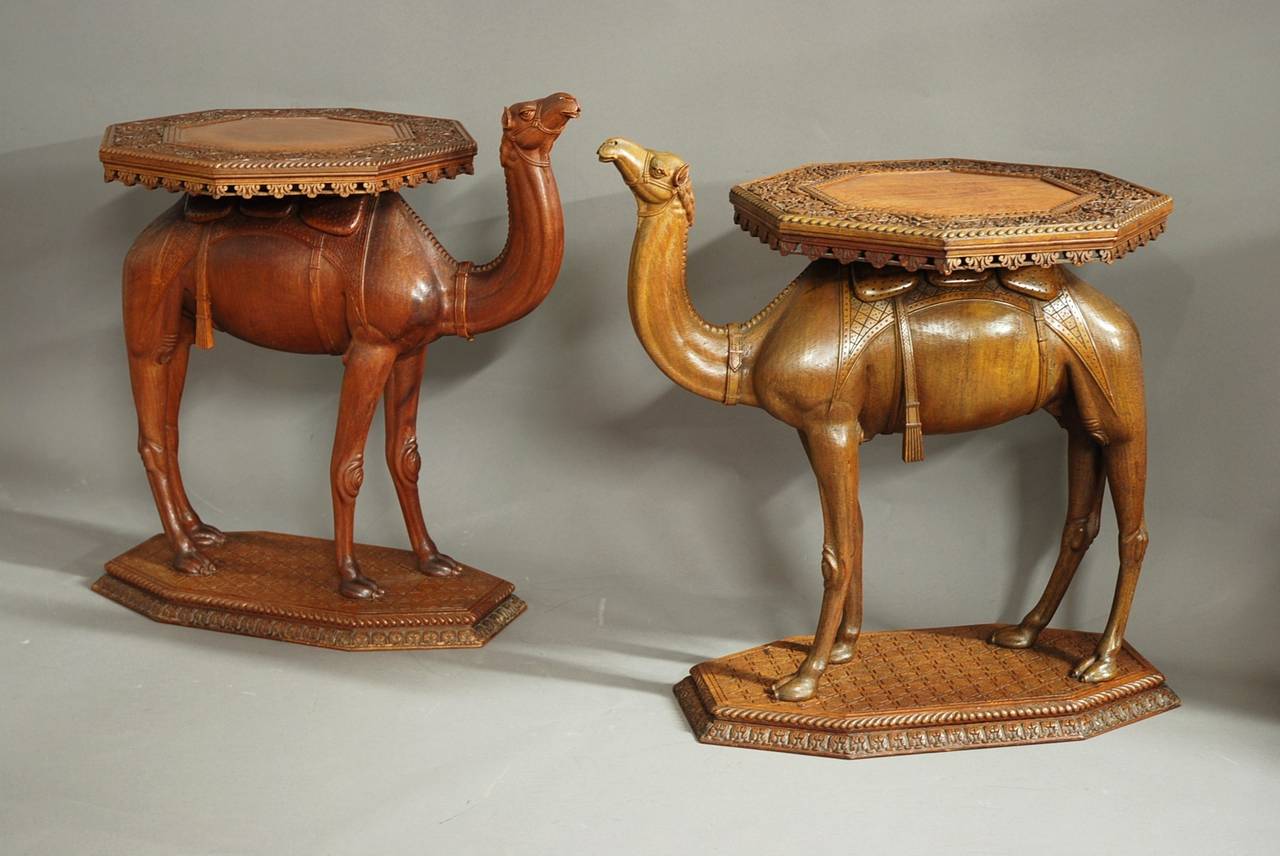 19th Century Near Pair of highly decorative Anglo-Indian Camel Tables For Sale