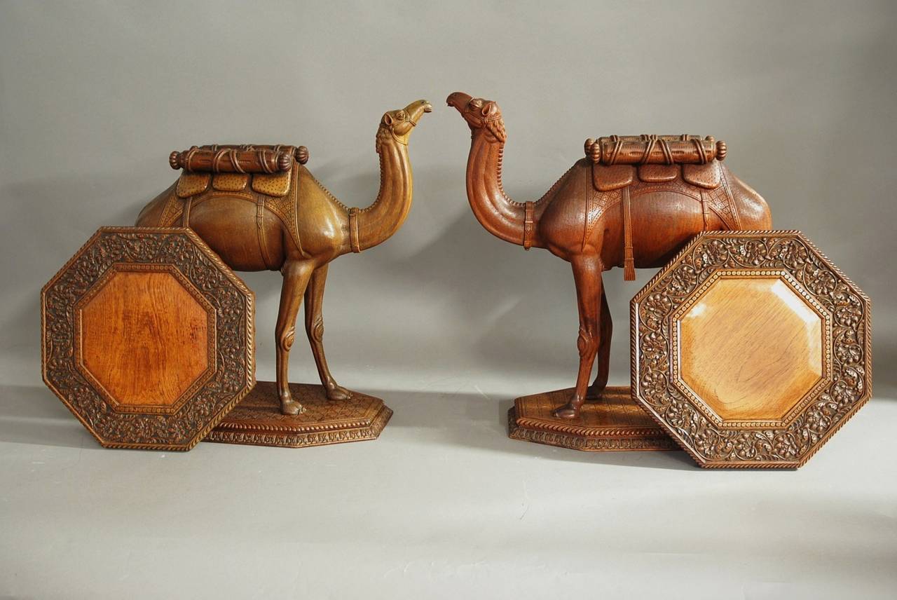Hardwood Near Pair of highly decorative Anglo-Indian Camel Tables For Sale