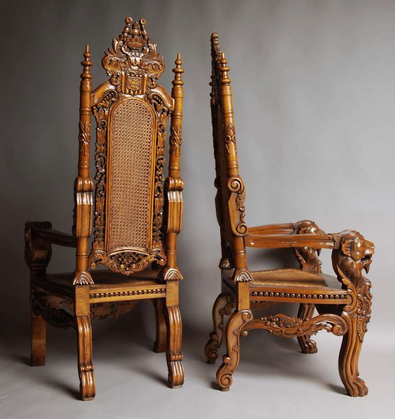 Hardwood Pair of Large Ceremonial Chairs
