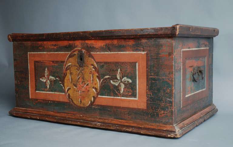 Late 19th Century Folk Art Painted Pine Chest or Trunk 1