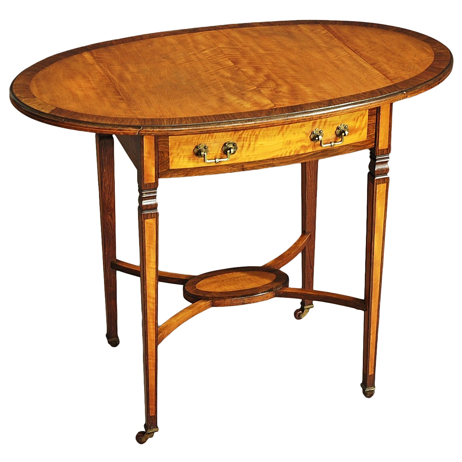 Edwardian satinwood & rosewood oval pembroke table