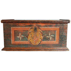 Late 19th Century Folk Art Painted Pine Chest or Trunk