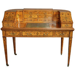 Antique Exhibition quality satinwood inlaid Carlton House desk in the Classical form