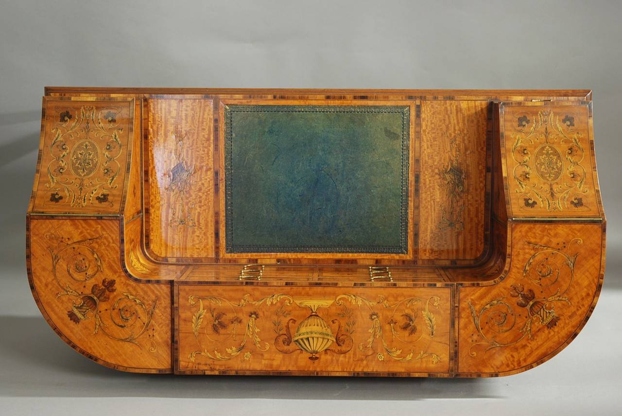 20th Century Exhibition quality satinwood inlaid Carlton House desk in the Classical form