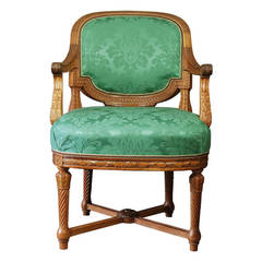 Antique Late 19th Century French Walnut Open Armchair
