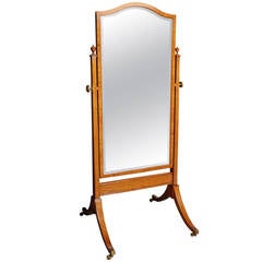 Antique Edwardian Satinwood Cheval Mirror in the Sheraton Style