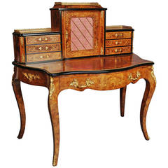 19th Century English Burr Walnut Bonheur De Jour, in the French Style