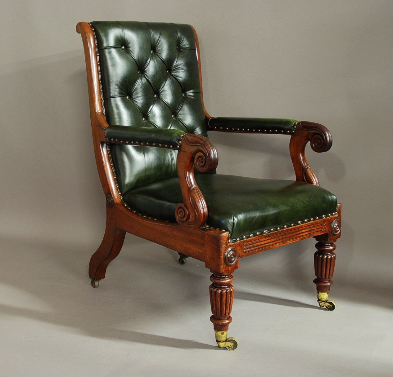 English William IV Mahogany and Leather Library Chair