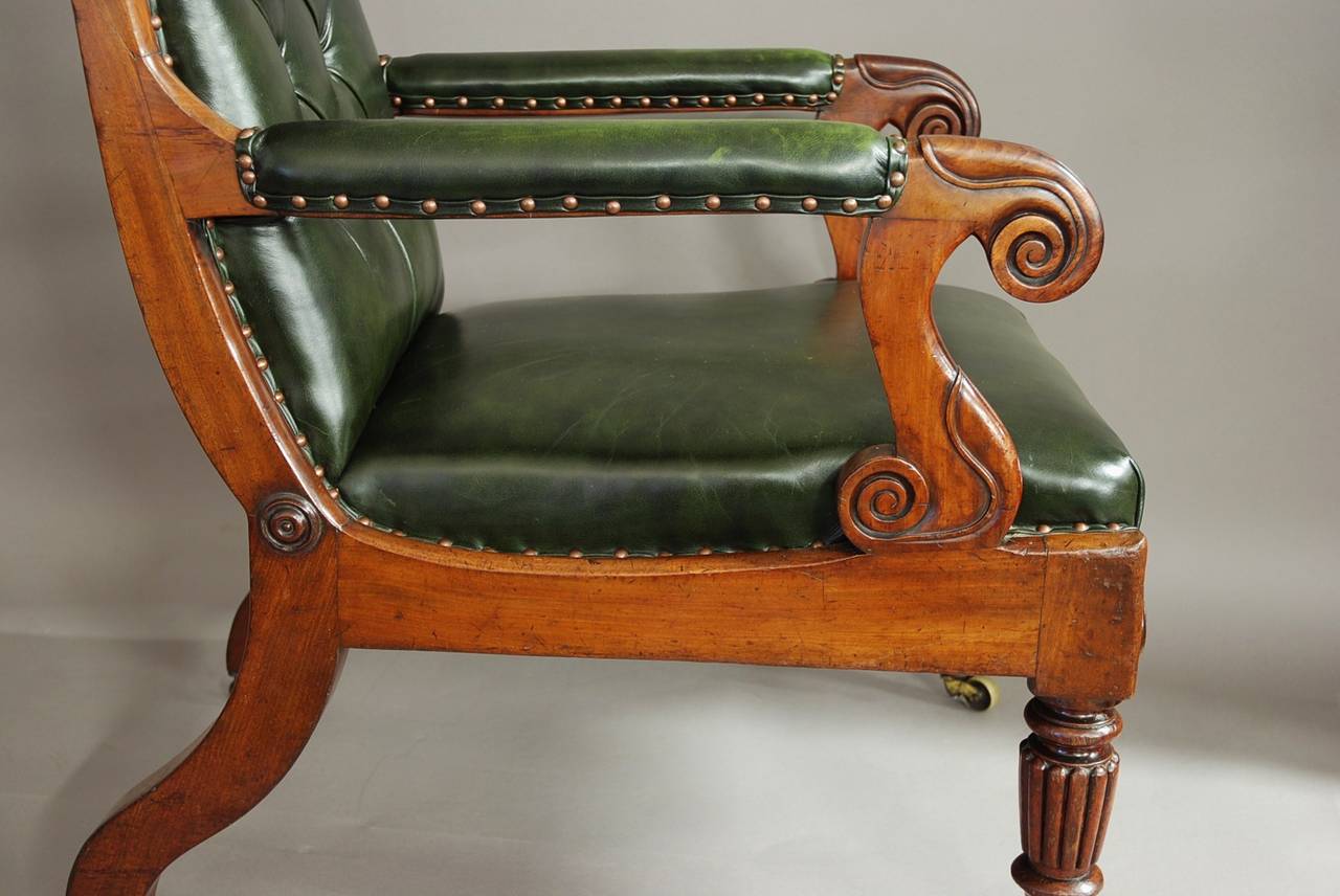 Mid-19th Century William IV Mahogany and Leather Library Chair