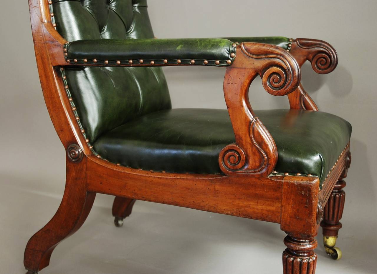William IV Mahogany and Leather Library Chair 1