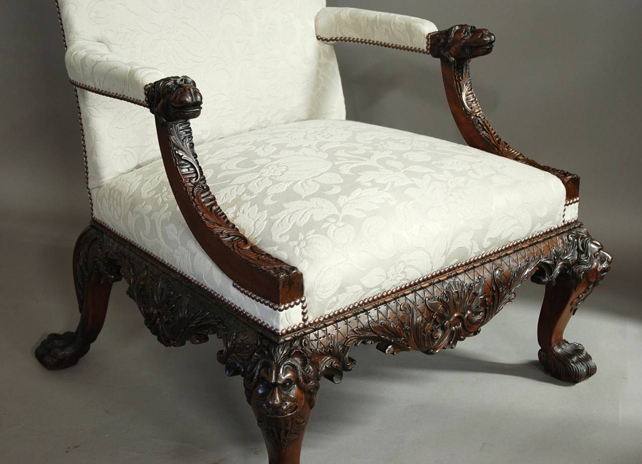 Georgian Style Superbly Carved Mahogany Open Armchair 2