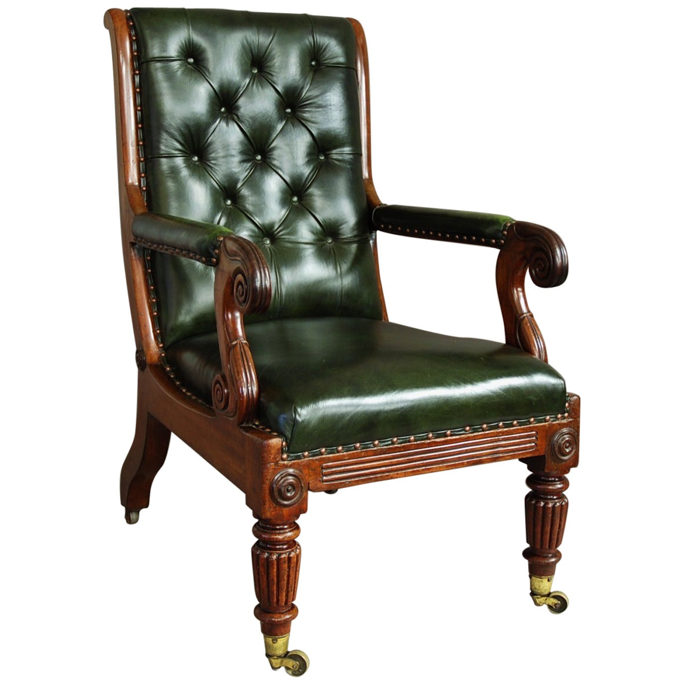 William IV Mahogany and Leather Library Chair