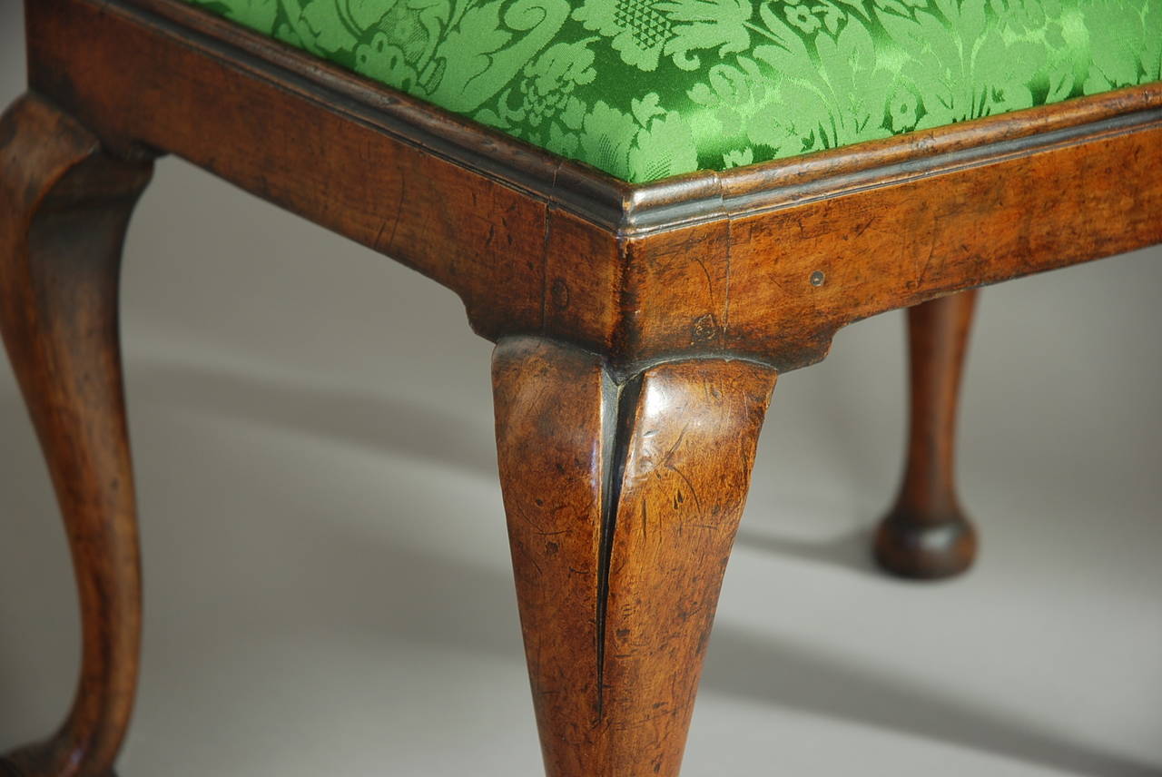 English Early 20th century walnut cabriole leg stool in the Queen Anne Style